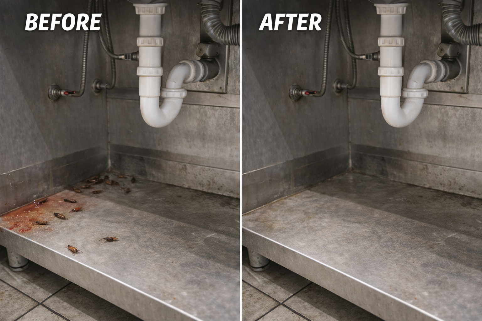 Before and after cockroach extermination in Peyia apartment
