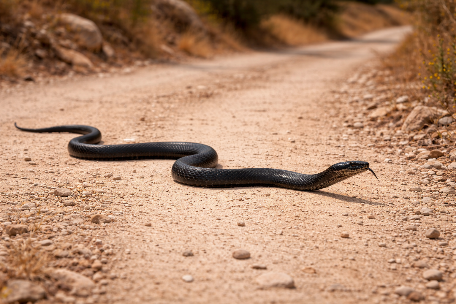 Black whip snake (non-venomous) in Cyprus