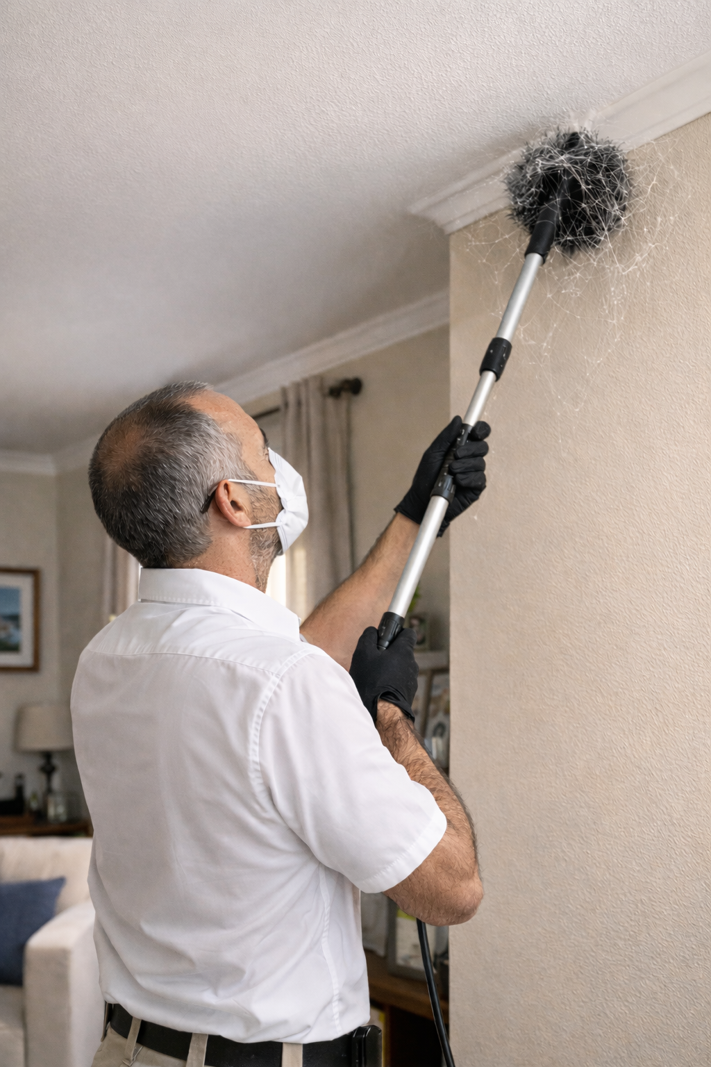 Pest control cleaning spider webs in Peyia property