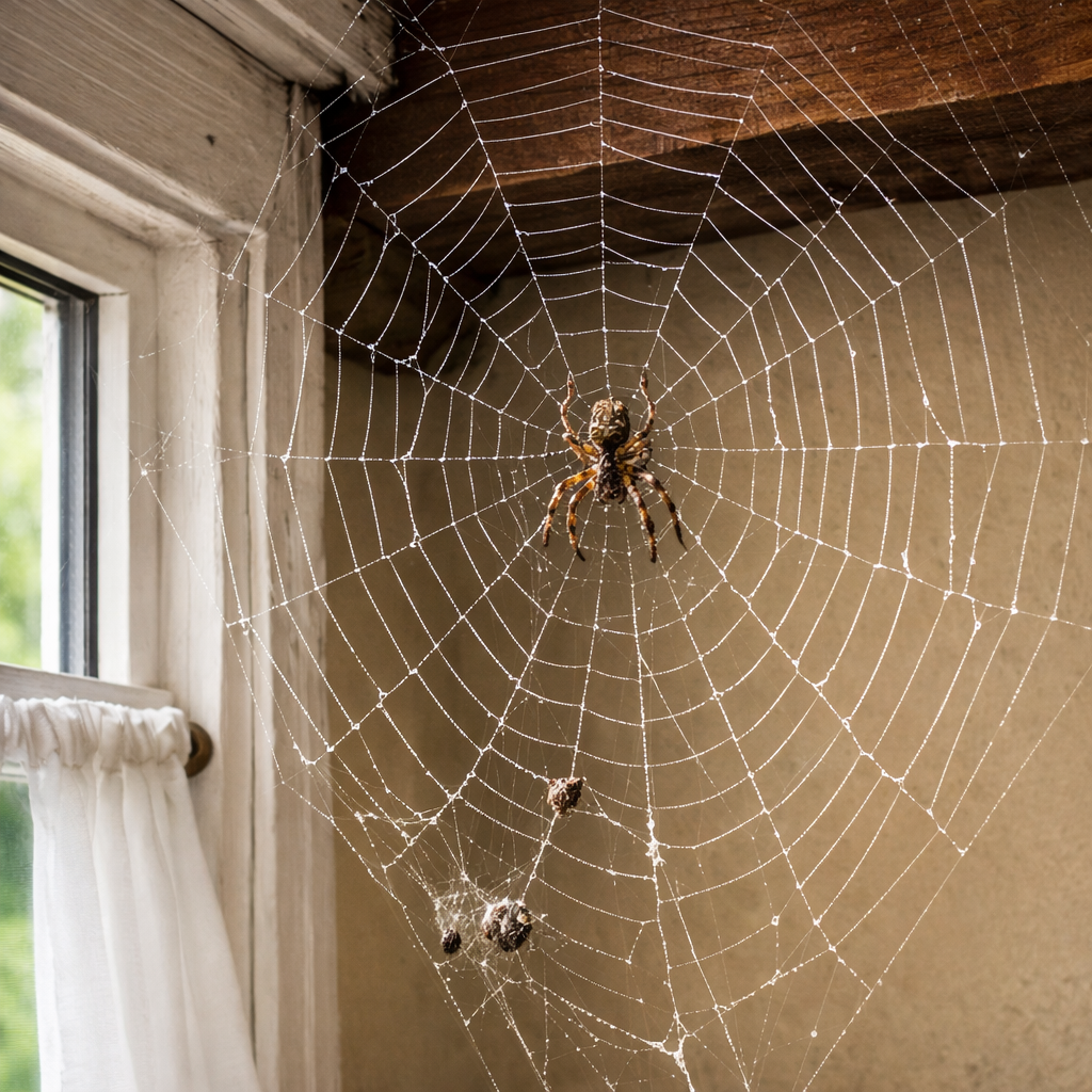 Common house spider web in Cyprus home